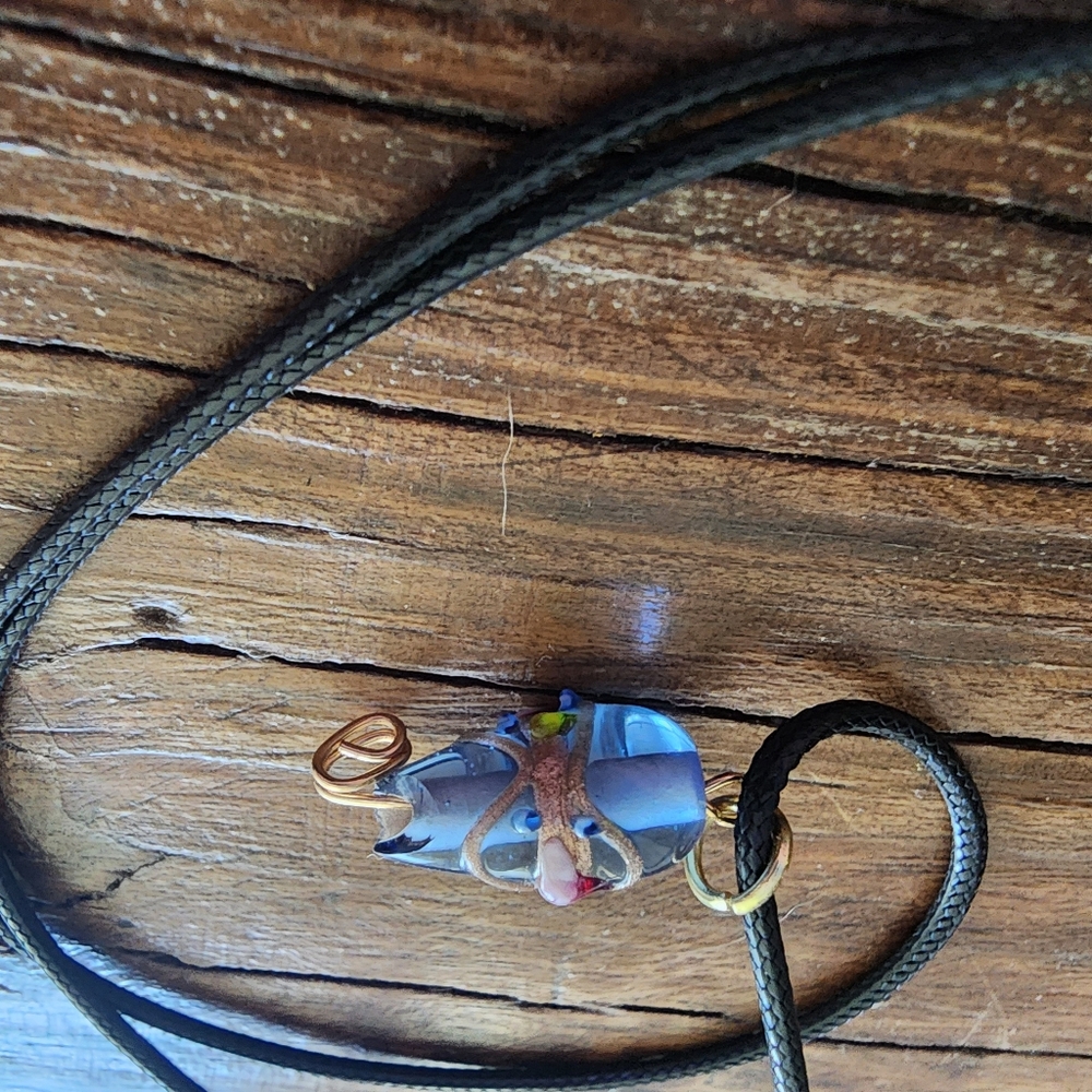 Handmade Clear blue glass bead Necklace